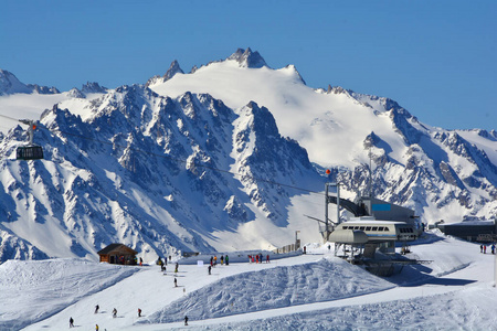 滑雪者 场景 储备 阿尔卑斯山 美女 村庄 活动 地球 流行的