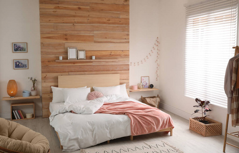 公寓 时尚 房间 早晨 安慰 放松 毯子 房子 简单的 卧室