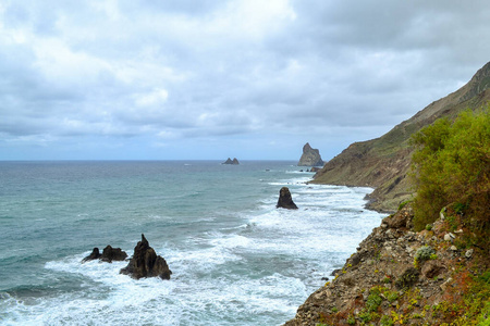 海滩 水景 特内里费 自然 岩石 风景 旅游业 悬崖 波动