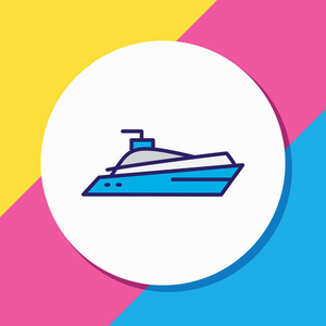 游艇图标彩色线条插图。美丽的海洋元素也可以作为帆船的图标元素。