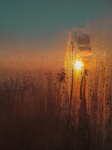 窗口 日出 折射 变模糊 天空 黄昏 液滴 日落 特写镜头