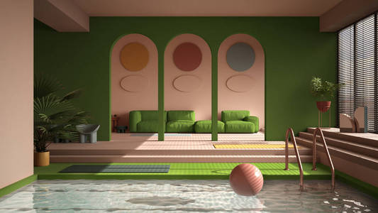 扶手椅 桌子 建筑学 风景 游泳 房间 活的 安装 颜色