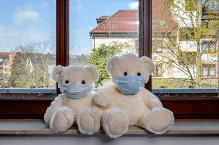 玻璃 冠状病毒 安全的 房子 可爱的 感染 保护 泰迪 照顾