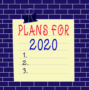 显示2020年计划的文字标牌。概念图一个意图或决定一个人要做什么样的纸线活页夹纸板空白方形笔记本彩色背景。