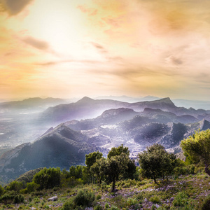 全景图 太阳 高的 景象 全景 天空 日出 旅行 日落 山谷