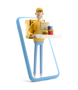 Online delivery concept. 3d illustration. Cartoon character. Del