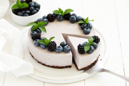 奶酪 美食家 糕点 甜点 自制 蛋糕 蓝莓 奶油 薄荷 特写镜头