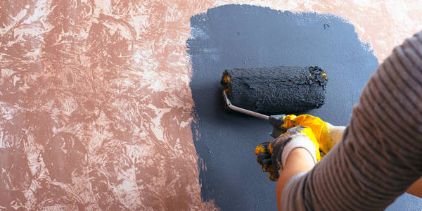 home repair concept.
girl paints a wall paint