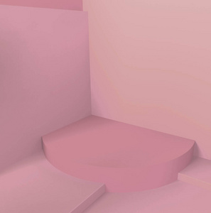 三维渲染粉红色抽象几何背景或纹理内部。明亮的粉彩讲台或楼梯，用于产品展示。