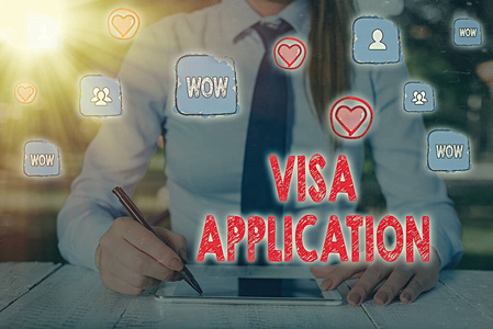 签证申请说明。商务照片展示形式，要求允许旅行或居住在另一个国家。