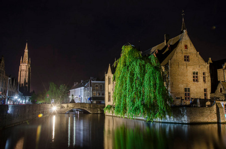 历史 傍晚 反射 欧洲 比利时 运河 联合国教科文组织 城市景观