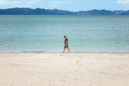 一个人在新西兰海滩散步图片