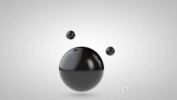 一个大球和两个小球的3d插图.天空中的球体,孤立在白色背景上.