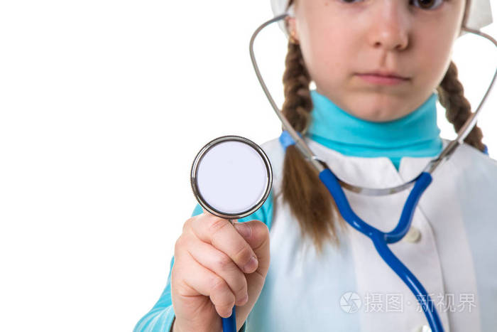 听诊器特写护士医生穿白色睡衣的女孩拿着工具医疗保健保险带药商店