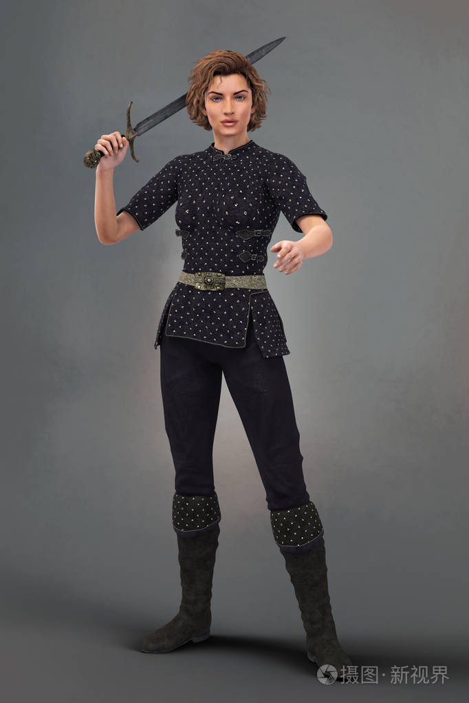 穿着中世纪服装的奇幻骑士女战士
