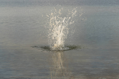 白天掉在湖里的石头溅起的水花图片