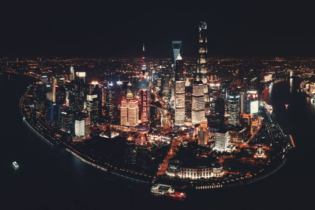 上海浦东鸟瞰夜景图片