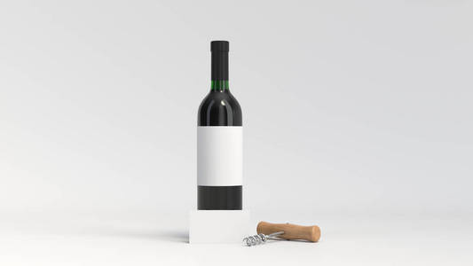一瓶带名片和开瓶器的红酒图片
