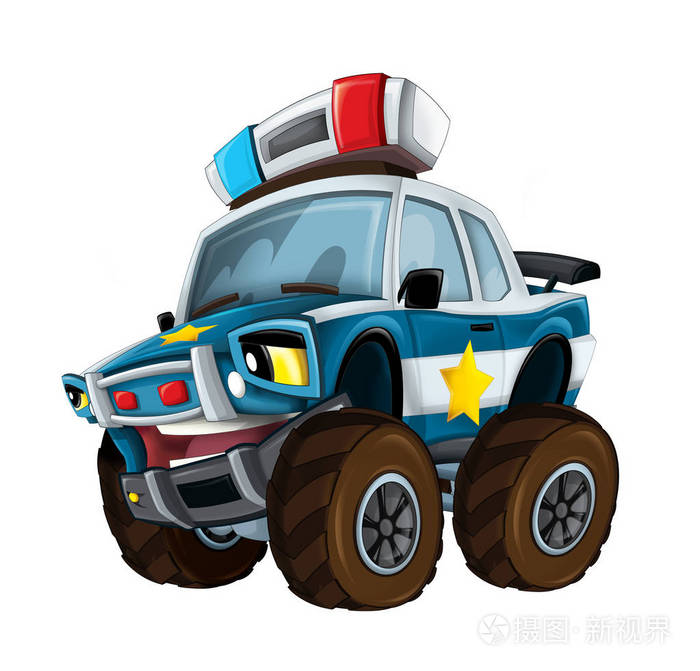 卡通快乐搞笑的越野警车看起来像怪物
