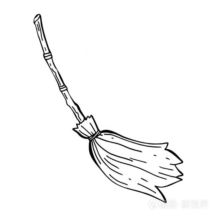 巫婆扫帚对象作为一个古老的魔法扫帚为邪恶巫师作为万圣节的图形元素