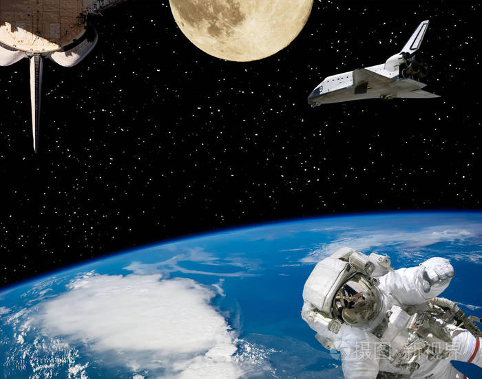 宇航员宇宙飞船和月球背景是地球埃勒姆