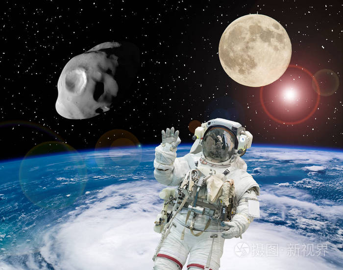 宇航员在外太空飞行背景是月亮空间sc