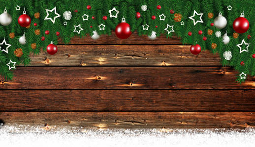圣诞横幅插图木背景冷杉树枝图片