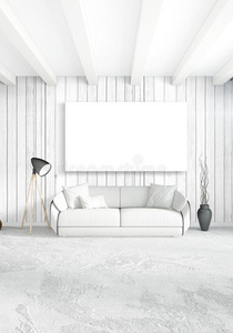白色的卧室最小的方式内部设计和木材墙和英语字母表的第7个字母