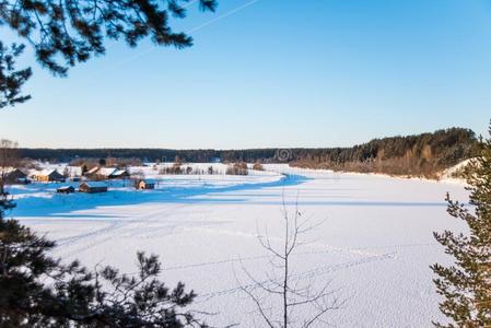 冬风景采用指已提到的人俄国的河村民