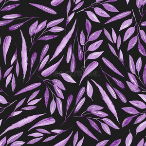 无缝的花的模式和水彩紫色的树枝和草地