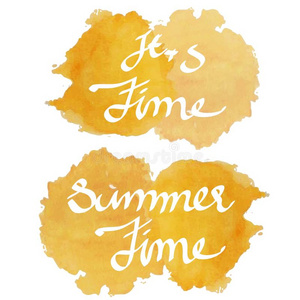 夏假期标识采用黄色的水颜色矢量和英语英语字母表的第12个字母