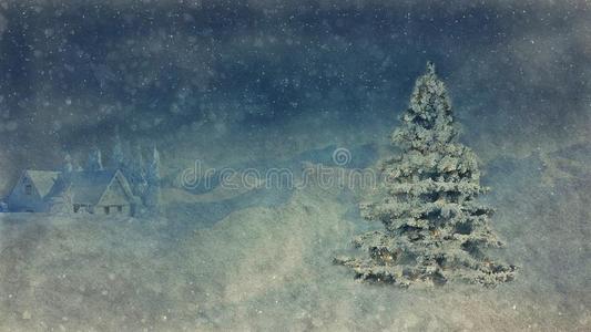 圣诞节树采用雪假日夜地点