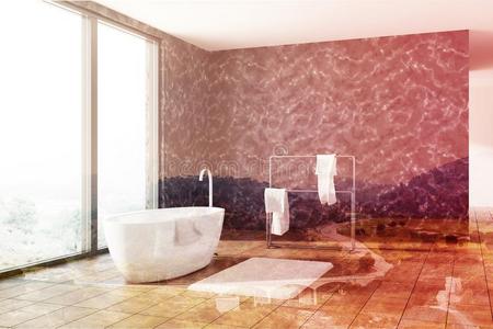 黑的大理石浴室,白色的澡盆,某种语气的