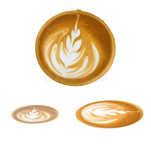 拿铁咖啡艺术模式起泡沫顶看法隔离的向白色的背景