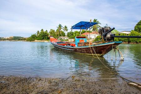 长的尾小船关于地方的ThaiAirwaysInternational泰航国际渔夫停泊的采用指已提到的人湾