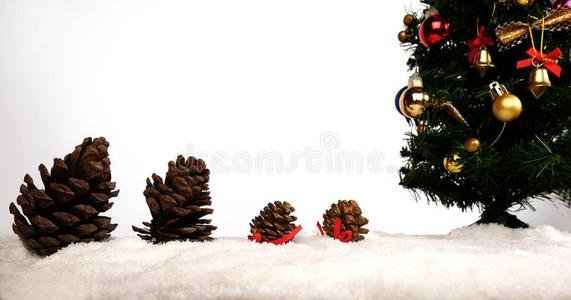 圣诞节或新的年dec或ation背景.赠品松树圆锥细胞