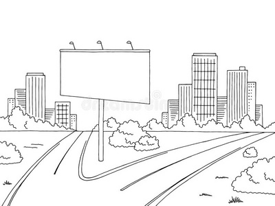 路城市图解的黑的白色的风景广告牌草图illust