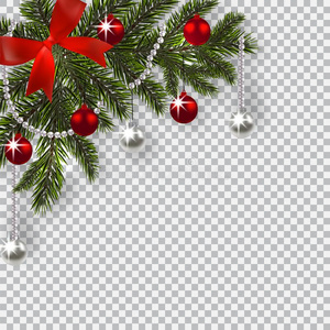 新的年圣诞节.一绿色的树枝关于一圣诞节树和玩具