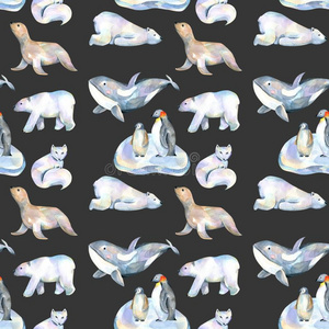 水彩漂亮的极地的动物插图无缝的模式