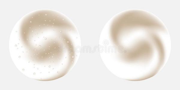 两个咖啡豆圆形的起泡沫.顶看法隔离的向灰色的backg圆形的.