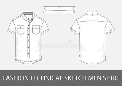 时尚技术的草图人衬衫和短的衣服袖子采用矢量.