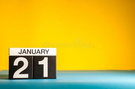 一月21SaoTomePrincipe圣多美和普林西比.一天21关于一月月,日历向黄色的后面