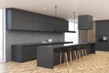 现代的灰色和木制的厨房角落