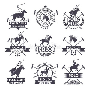 运动标签为马球运动.单色画轮廓关于赛马骑师和