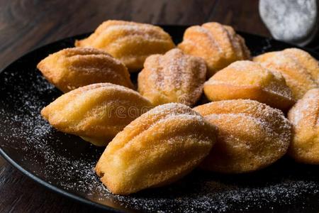 乡村的方式,sweden瑞典蛋糕上的糖衣柠檬香草玛德琳(壳形状的饼干)