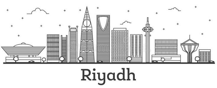 梗概利雅得沙特阿拉伯国家的阿拉伯半岛城市地平线和现代的建筑物我