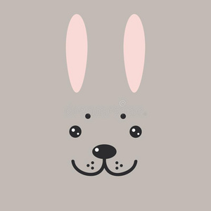 有趣的兔子野兔兔子面容向灰色背景.矢量