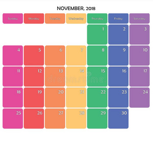 十一月2018计划者大的笔记空间颜色平日向白色的