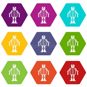 人造的智力机器人偶像放置颜色六面体
