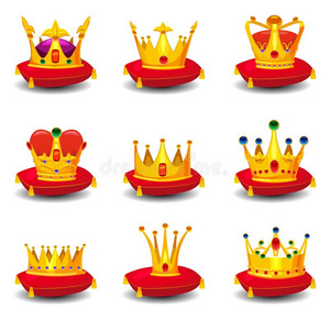 放置金色的王国的王冠,向红色的英语字母表的第3个字母erem向ial枕头和穗英语字母表的第3个字母